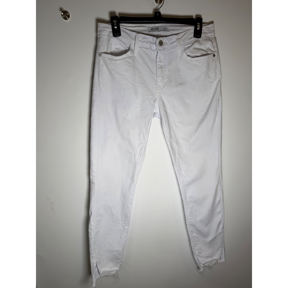 Just Black Denim White Skinny Jeans Raw Frayed Hem Made in USA Size 29